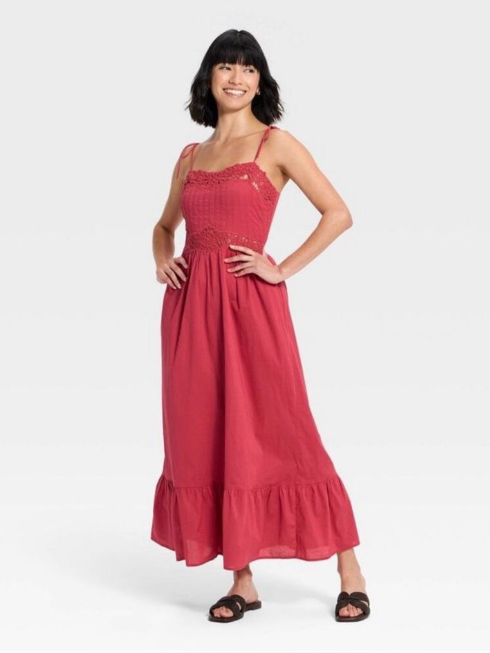 Women’s Berry Pink Crochet-Trim Maxi Dress